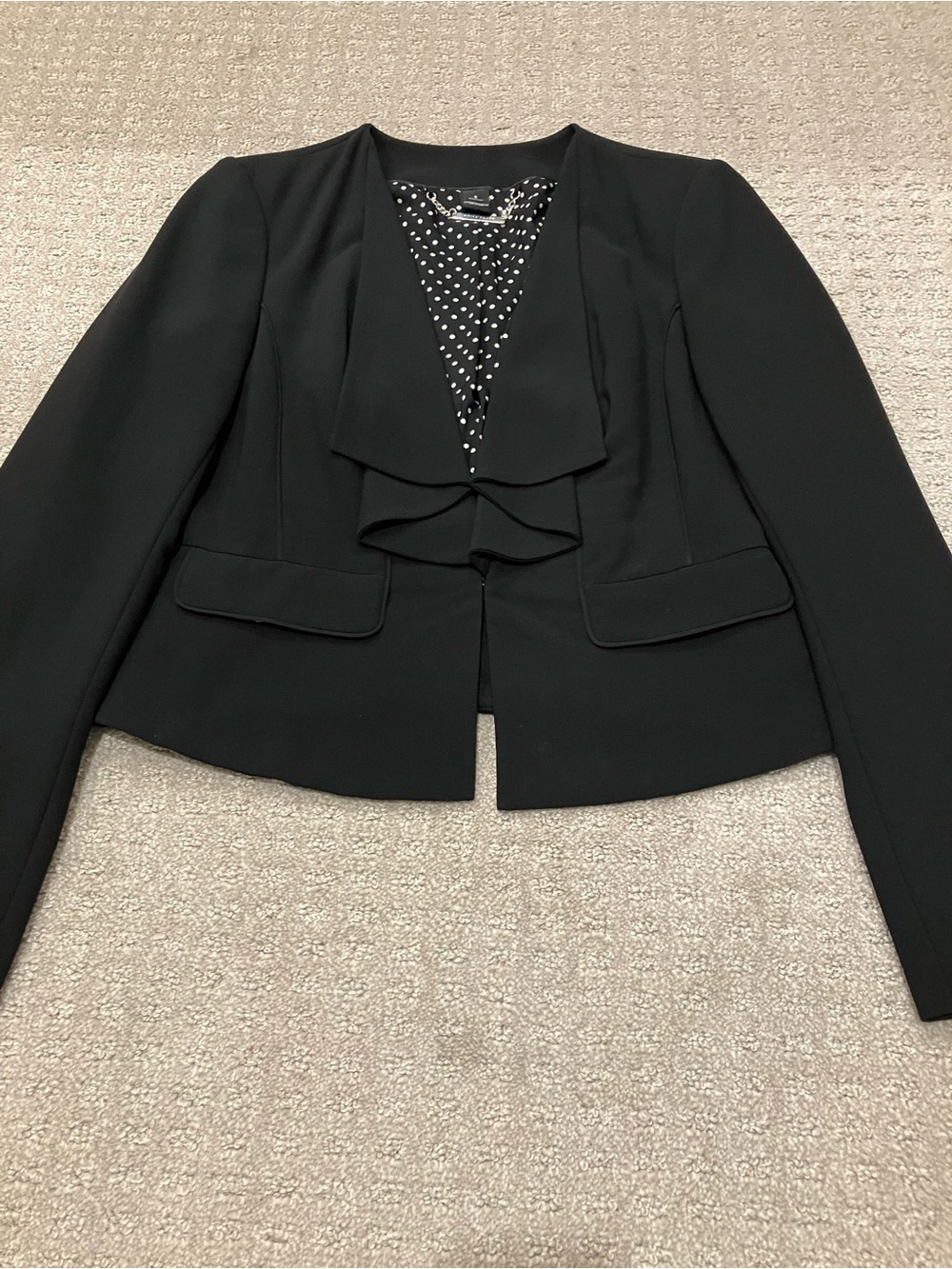 White House Black Market Black Ruffle Front Open Blazer Jacket Size 6 - Picture 3 of 12
